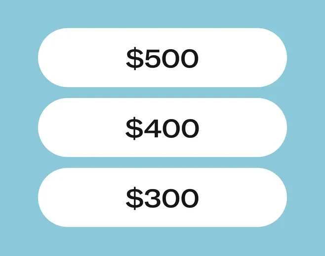 Tilt app Cash Advance screen showing $500 eligibility with amount selection options.